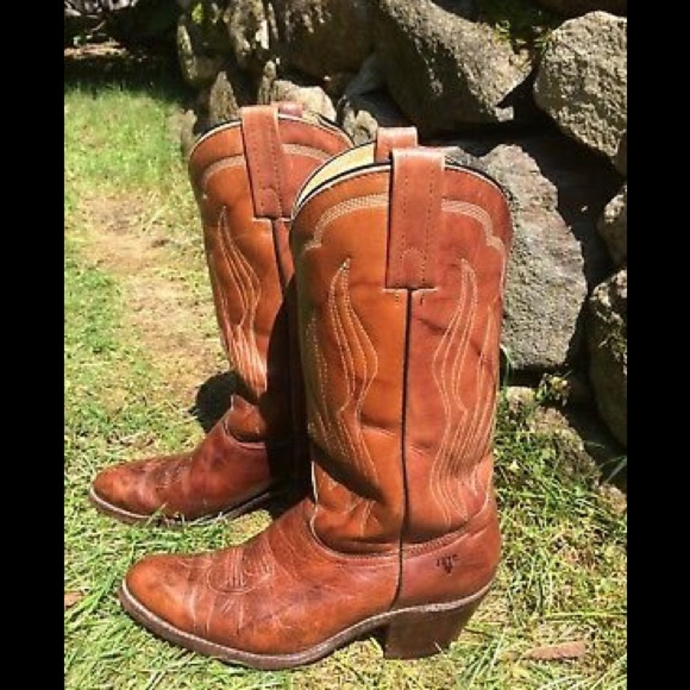 Frye Vintage Cowboy Boots Roper Brown Leather 10.5